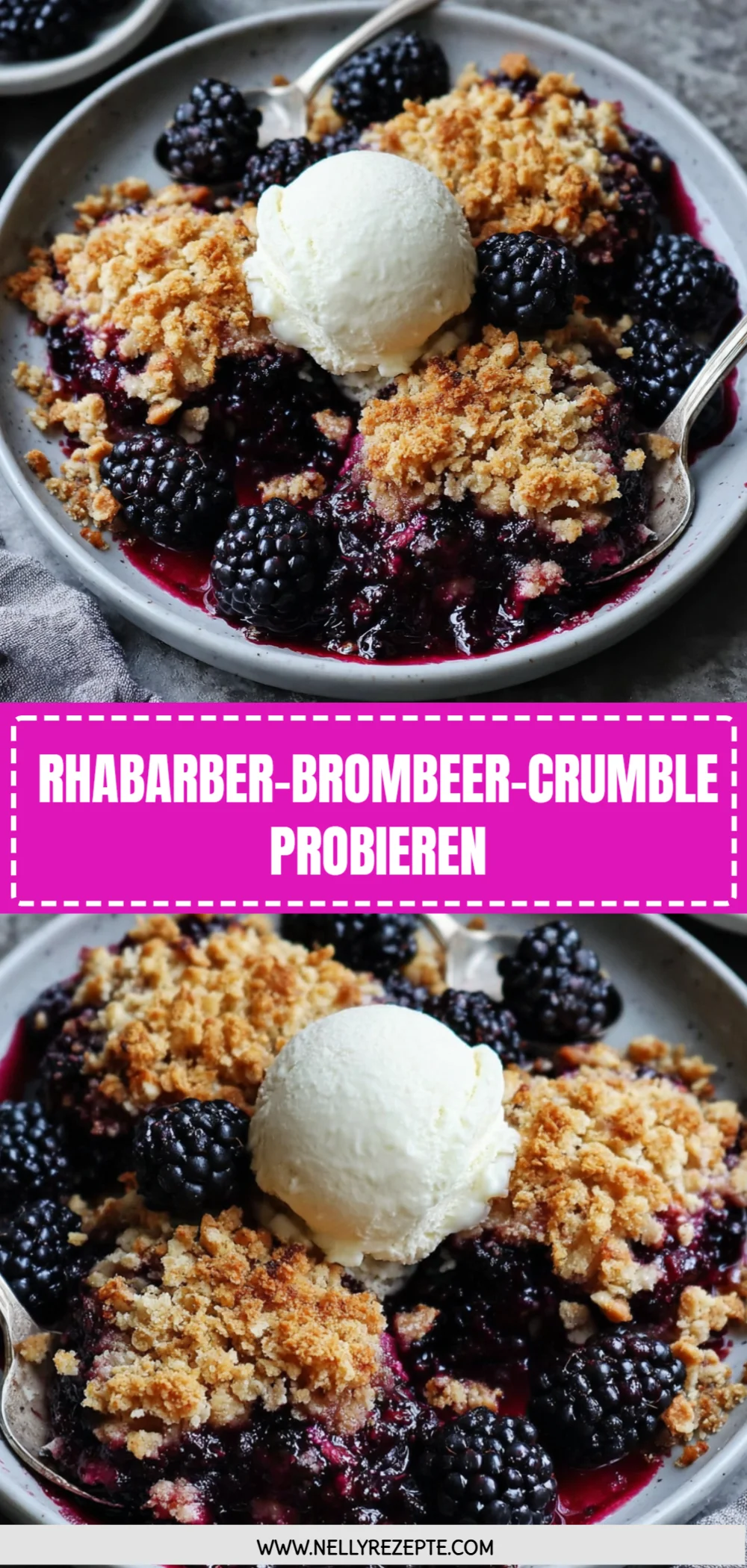 Rhabarber-Brombeer-Crumble probieren